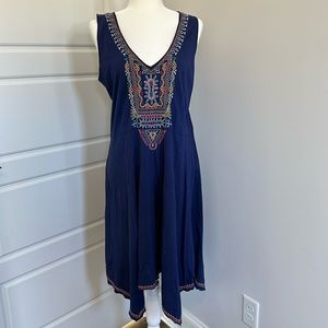 Size Medium Navy blue embroidered dress. Sleeveless cotton. Johnny was brand